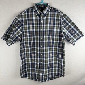 Jos A Bank Travelers Collection Men's Blue Green Plaid Short Shirt  M 100% Coton